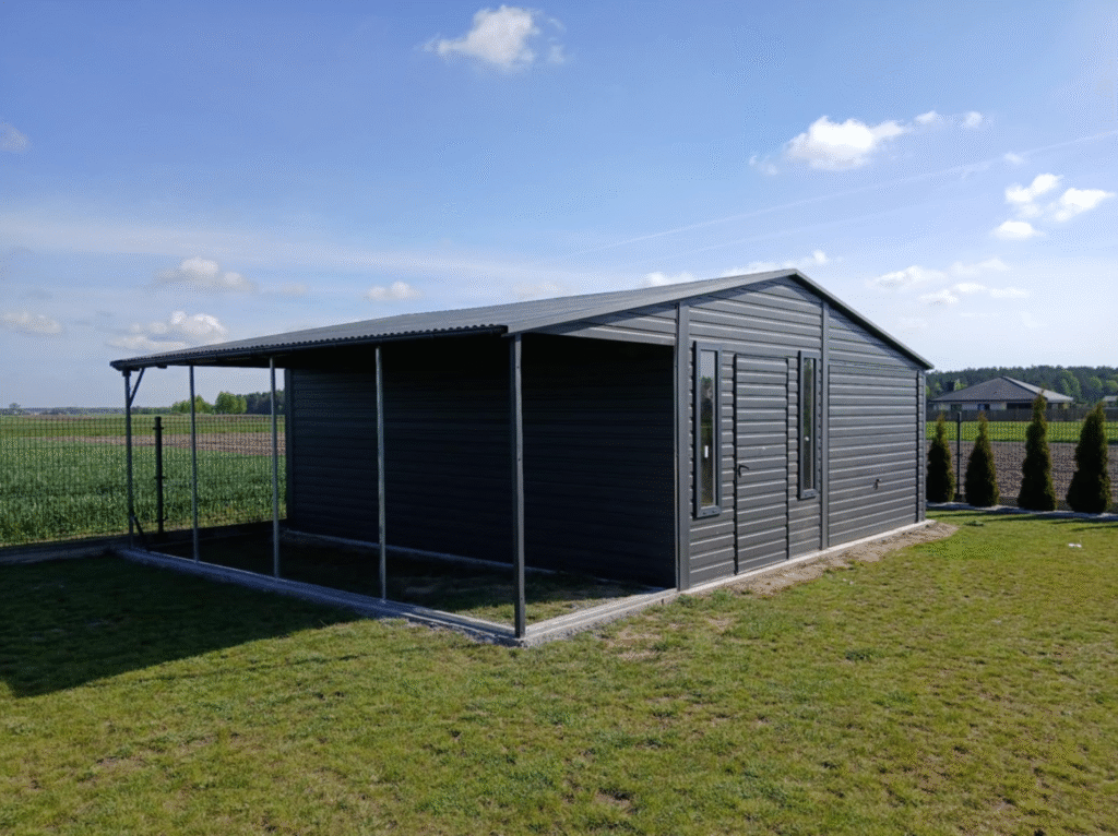 Garaż blaszany 6m + wiata 2m x 6m